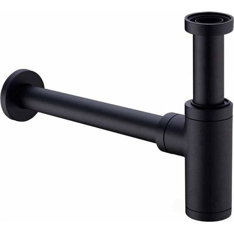 Laiton Siphon de Lavabo, Universel Syphon avec 200mm Tube d'extension, 1 1/4 x 32mm Réglable Sifon Anti Odeur Anti-fuite, Noir Mat (1/5)
