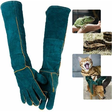 Guantes resistentes a mordeduras para la manipulación de animales, guantes de trabajo de seguridad de cuero para bañar, asear y manipular perros, gatos, aves, serpientes, lagartos y reptiles: guantes (1/4)