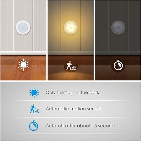 Veilleuse avec détecteur de Mouvement, lumière de Mouvement avec Batterie, Marche/arrêt Automatique, lumière de capteur LED, lumières d'armoire, pour Couloir, Chambre (Blanc chaud-3PCS) MNS (1/4)