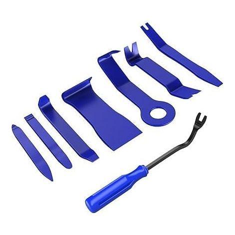 Kit d'outils de démontage de garniture de voiture - 8 pièces - Anti-rayures - Pour voiture, tableau de bord, panneau de porte, fenêtre, moulage de fixation (bleu) (1/5)