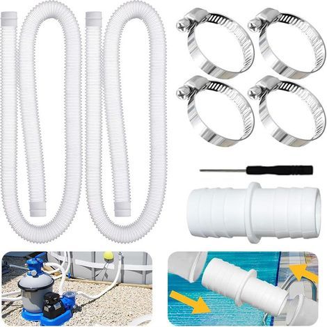 Paquet de 2 Tuyau piscine,Tuyau piscine 32mm,Tuyau aspirateur piscine avec 4 colliers de serrage métalliques,Tuyau pompe piscine applicable à Piscines hors sol,Spa,Pompe à Filtre(Blanc) (1/5)