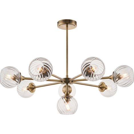 Endon Allegra Lampadario a sospensione da soffitto con paralume in vetro a 8 luci, in ottone anticato (1/5)