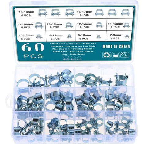 Lot de 60 colliers de serrage en silicone galvanisé pour tuyau de carburant (1/4)