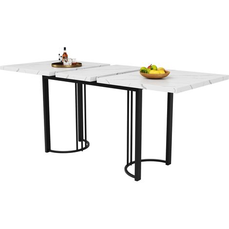 Table à manger télescopique (140-179.5×80cm), table à manger extensible, table de cuisine gain de place, structure en métal, table rectangulaire pour salle à manger et salon, Blanc/Noir (1/5)