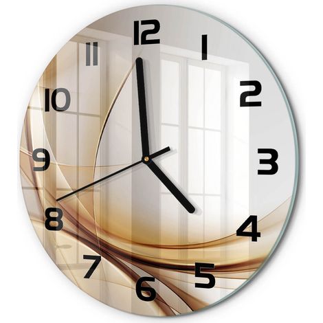 Horloge Murale Ronde Quartz Verre Trempé Design Moderne Salon Chambre Bureau Abstraction de vague fi 30 cm (1/5)