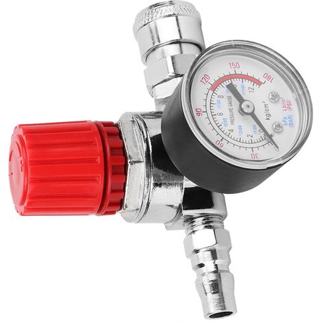 Pressostat régulateur pression vanne contrôle manomètre raccord mâle femelle pour compresseur air kit 1 vanne 1 manomètre 2 raccords alliage zinc 10mm 0.8MPa (1/5)