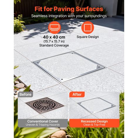 Plaque d'Égout avec Cadre 40x40 cm, Couvercle de Regard Encastré Invisible, pour Inspection de Drainage Bouche d'Égout Trottoir Jardin, Couvercle de Fosse Septique Carré, en Alliage d'Aluminium (1/5)