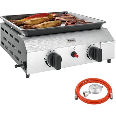 Événements en plein air et camping cuisinez partout avec ce barbecue à gaz compact 2 brûleurs réglables bac à graisse (1/5)