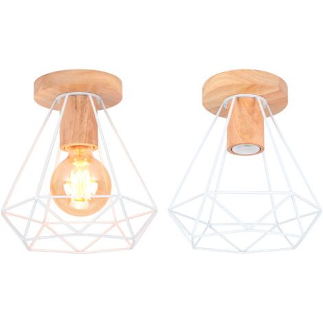 royaluxe- (2X) Plafonniers Modernes Luminaire Plafonnier En Bois Et Métal Lampe De Plafond Rétro Plafonniers D'Intérieur Blanc Pour Chambre À Coucher Cuisine (1/5)