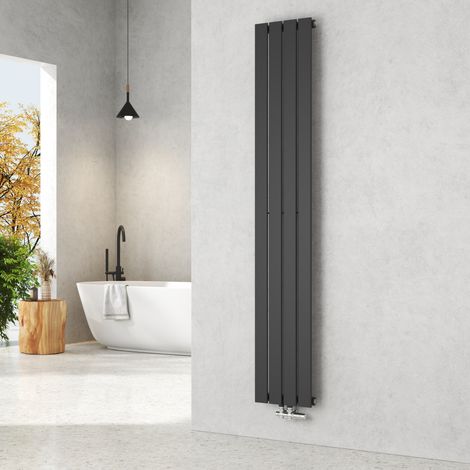EMKE Radiateur eau chaude en acier Tube plat Montage mural Noir 180x30cm Unique Couche