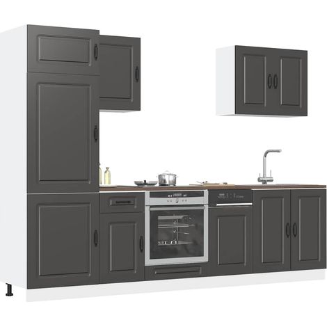 7 Piece Kitchen Cabinet Set Kalmar Black Engineered Wood vidaXL