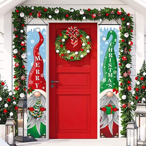 2 distiques de Noël, décorations extérieures, drapeaux extérieurs, couleurs contrastées rouge et vert tissu suspendu décoration de vacances drapeau suspendu 180 cm x 30 cm tissu polyester 100D (1/4)