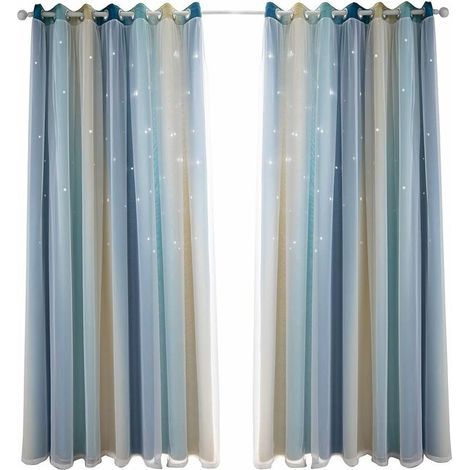 Rideau occultant pour chambre à coucher, rideau anti-bruit, isolation thermique, rideaux opaques avec motif(100x 270cm), bleu jaune) (1/5)