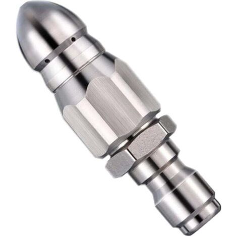 Buse de nettoyage haute pression en acier inoxydable pour déboucher les canalisations, pour nettoyeur haute pression, buse à jet arrière/buse fusée (pour tuyau de 1/4")