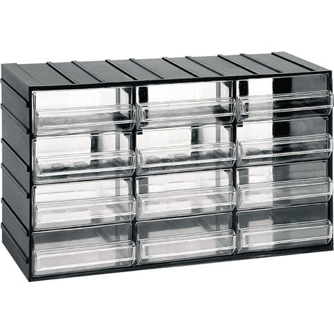 CASIER DE RANGEMENT OUTILS 12 TIROIRS EN PLASTIQUE TRANSPARENT FERVI C085/12 (1/4)