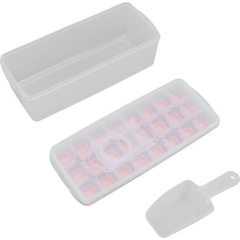 Bac à glaçons avec boîte – 24 compartiments – Démoulage facile – Couleur rose (1/5)