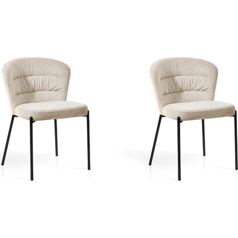 Set de 2 sillas de comedor, Arlo en textil beige y metal negro, 79x57x59 cm (1/4)