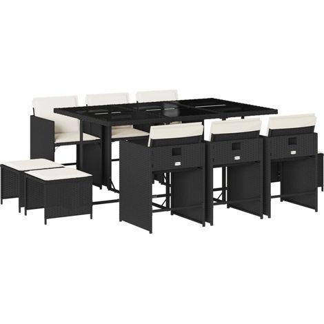 vidaXL Set da Pranzo da Giardino 11 pz con Cuscini in Polyrattan Nero