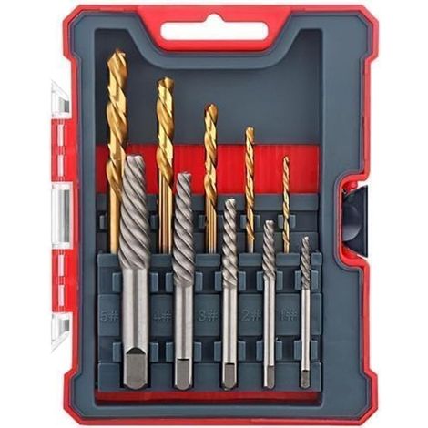 Set di punte da trapano con 10 estrattori per viti rotte, viti e bulloni danneggiati, nonché punte da trapano in HSS al titanio, misure da 1,9 mm a 5,13 mm. (1/4)
