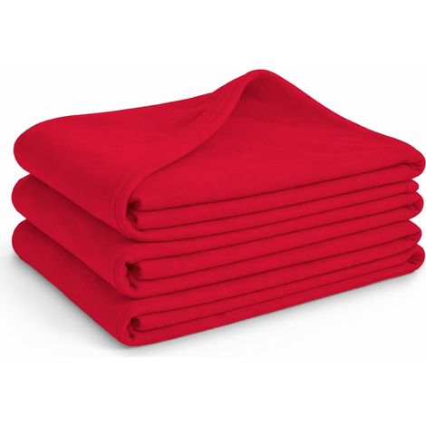 Set de 3 Couvertures Polaires 130x160 cm, 100% Polyester, 200 g/m², Rouge, utilisable comme Couverture de Maison, Couverture Douillette, Couverture de canapé, Couverture d'invit (1/5)
