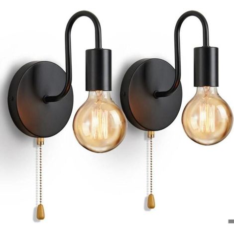 2 Pack Applique Murale Industrielle Interieur- Lampe Murale avec Tirette Interrupteur (1/4)