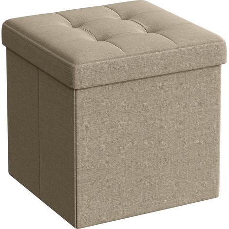 Pouf contenitore pieghevole color cammello effetto lino (1/5)