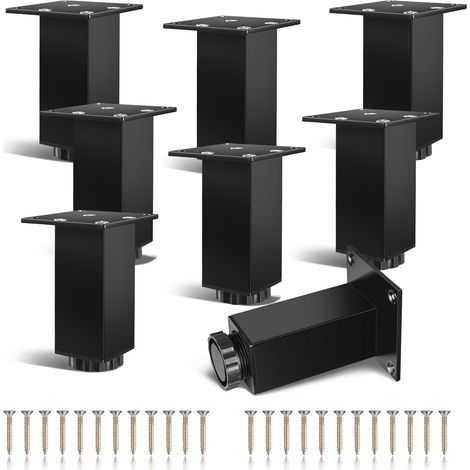 Pied de Meuble 8pcs Pied de Table Reglable avec Plaque Fixe Large et Épaisse Pieds Meuble Carré pour Pieds d'armoire Pieds Buffet Pieds D'étagère 100 mm Vis Inclus Noir (1/5)
