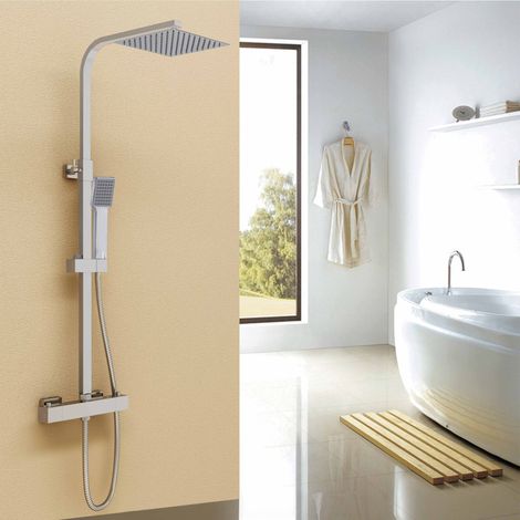 OCEAN ITALY Colonna Doccia con Soffione e Doccino Quadrati, Soffione Doccia Rotante 360° con Miscelatore Termostatico