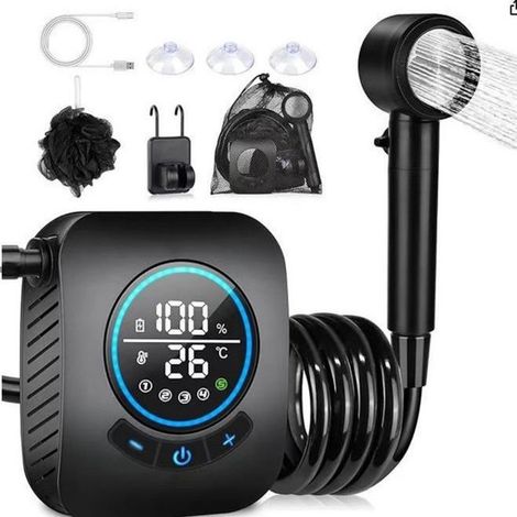 Doccia portatile da campeggio, set doccia da campeggio, pompa doccia elettrica ricaricabile con display intelligente e soffione regolabile in 4 direzioni, doccia da esterno (1/5)