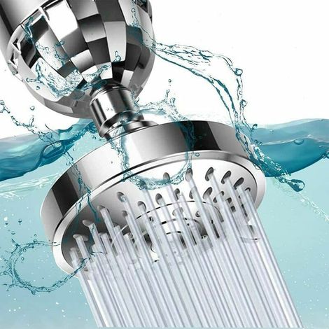 VURAHOME - Pommeau de Douche Solaire Rond, 4 Pouces Pomme de Douche Haute Pression, Pommeau de Douche Cascade, Anti Calcaire Chromé Pour Salle de Bain, Pomme de Douche Economie Eau Amovible, 5 RéGlage (1/4)
