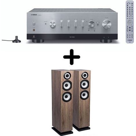 Amplificateur Hi-Fi Yamaha R-N800A Argent + une paire d'enceintes colonne Cabasse Java MC40 Chêne blanchie
