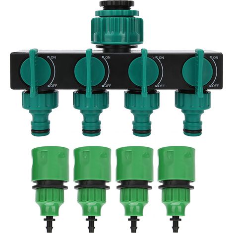Répartiteur d'eau 4 voies Robinet de jardin Connecteur rapide 1/4" Anti-fuite Plastique Résistant à la corrosion (1/5)