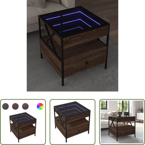 Couchtisch mit Infinity-Spiegel -  Couchtisch mit Infinity-LED Braun Eichen-Optik 50x50x51 cm (1/5)