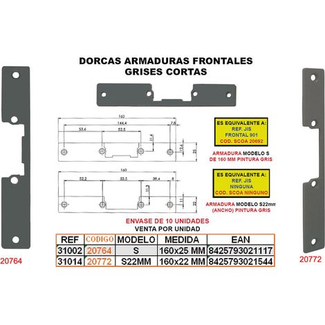 Dorcas Gris Front Armor 22 160x22 mm Court 11GA