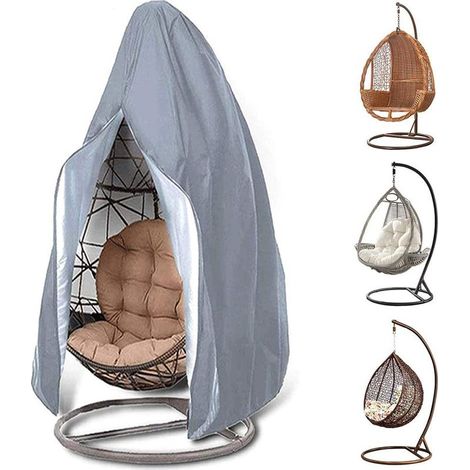 Housse pour fauteuil suspendu œuf, résistante, légère et imperméable, avec fermeture éclair, compatible avec la plupart des fauteuils suspendus œuf d'extérieur. Protection anti-poussière. (1/4)