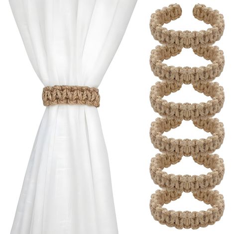 6 ganchos para cortinas trenzados de estilo bohemio, elegantes elementos de decoración para el hogar con un estilo natural. (1/5)