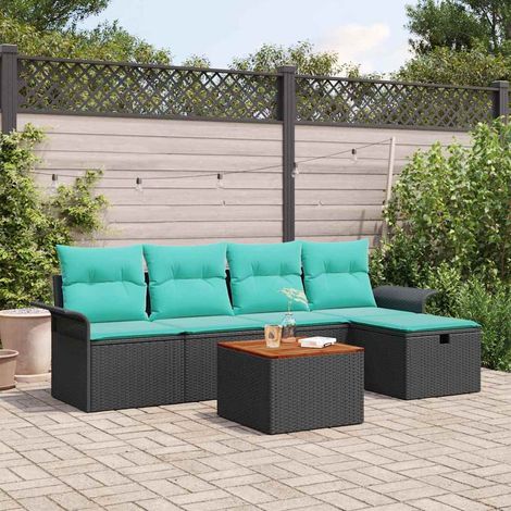 vidaXL Set Divano da Giardino con cuscino 6 pcs Nero polyrattan (1/5)