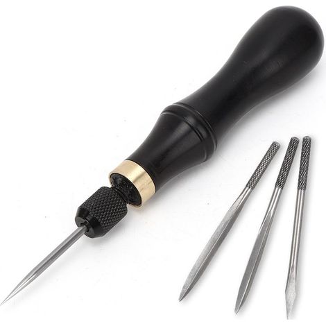 Kit de 4 poinçons à coudre, manche en ébène, outil artisanal de couture main pour cuir et tissu, DIY