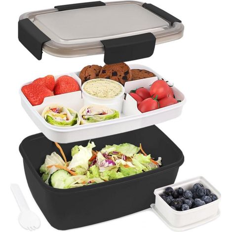 Lunchbox Brotdose Bento Fächer Salatbox Erwachsene 2000ml schwarz (1/5)