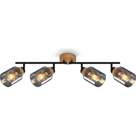 Plafonnier Pivotant en Verre Fumé, Lampe pour Salon, Chambre et Cuisine, Noir-Bois (1/5)