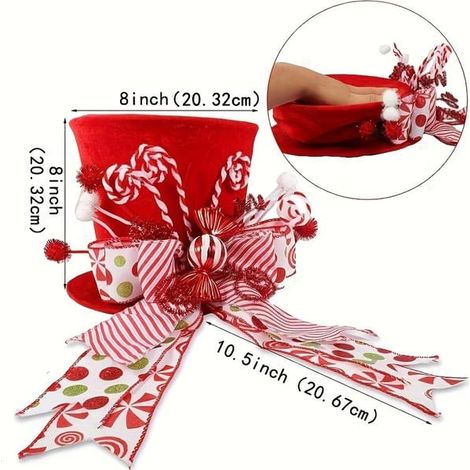 Cime de sapin de Noël classique en polyester rouge avec nœud en forme de canne à sucre pour décoration de Noël, utilisation intérieure et extérieure rouge (1/5)