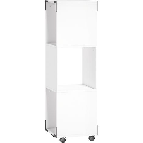 Archivador móvil con 3 compartimentos abiertos, estante para impresora con ruedas y 2 frenos, color blanco. (1/5)