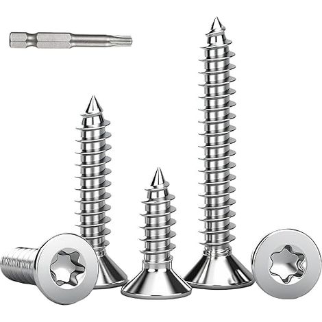 M4 x 16 mm Stainless Steel Wood Screws Countersunk Torx Head Self-Drilling Screws Stainless Steel A2 V2A Total Thread for Chipboard Terraces with Screwdriver Bit (1/5)
