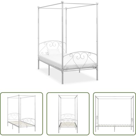 Cadre de lit - Cadre de lit à baldaquin sans matelas blanc métal 90x200 cm (1/5)