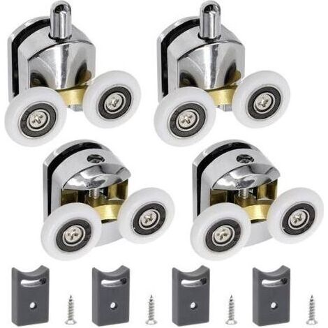 Lot de 4 Roulette Porte Coulissante Douche 23CM Porte de Douche Rouleaux avec 4×Vis Roulette Cabine de Douche Convient au Portes en Verre de 4 à 6MM(2 Haut+2 Bas) (1/5)