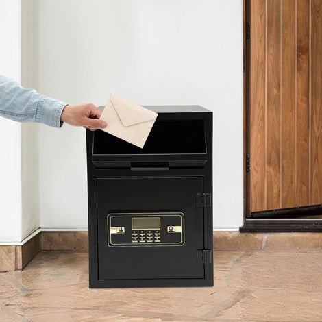 Depository Safe Drop Slot Safe Steel Anti Theft Deposit Box with Alarm & Dual Keys, Wall or Floor Mount Black Office Drop Vault for Cash Checks Documents Home Business Security, Pre-Drilled (1/5)