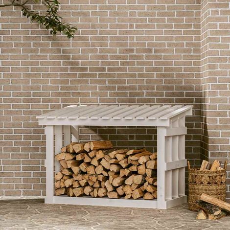 Support pour bois de chauffage Porte-bûches - Abri de stockage pour jardin - Blanc 108x64,5x77 cm Bois de pin BV508773 - BonneVie (1/5)