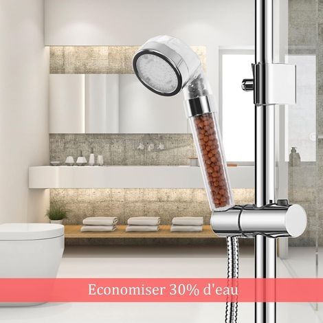 Antikalk-Duschkopf, wassersparender LED-Duschkopf mit 3 Farbwechseln, transparente Handbrause mit Ionenfilter und Spa-Stein (1/4)