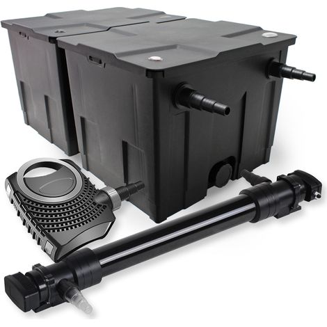 SunSun Komplettset: CBF-350B Teichfilter bis 60000 L Teichfilteranlage als Durchlauffilter, NEO10000 SuperECO Teichpumpe 10000l/h 80W, CUV-672 Teichklärer UVC Klärer mit 72W