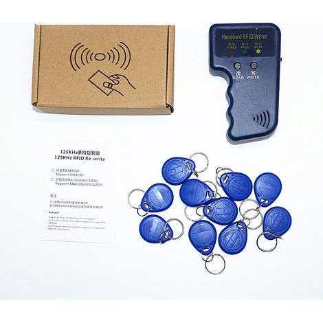 Copieur de cartes d'identité portable 125KHz, duplicateur, programmeur, lecteur assorti aux étiquettes inscriptibles EM4305, porte-clés, cartes-clés (1/5)
